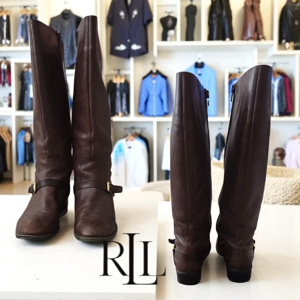 RLL Ralph Lauren Women's Micah Leather Tall Brown Riding Boots Size 8.5B